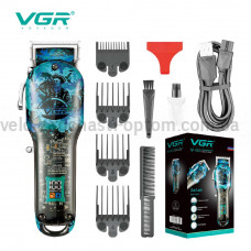 Аккумуляторная машинка для стрижки (clipper) VGR V-685, 4 насадки, LED display