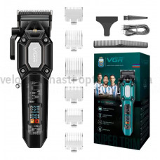 Аккумуляторная машинка для стрижки (clipper) VGR V-600 BLACK, 6 насадок, регулятор высоты, LED display, 7000 RPM