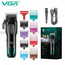 Аккумуляторная машинка для стрижки (clipper) VGR V-013 GREEN, 8 насадок, 6500 RPM, 2000 mAh, LED display