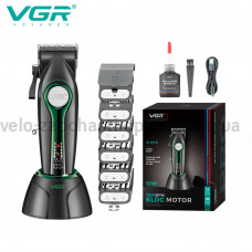 Аккумуляторная машинка для стрижки (clipper) VGR V-010 GREEN, 6 насадок, 7500 RPM, 2600 mAh, LED display