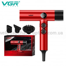 Фен профессиональный VGR V-401 RED, 40 уровней обдува 7000 - 11000 RPM, 40 уровней температуры 60°C - 100°C, 3 насадки