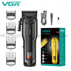 Аккумуляторная машинка для стрижки (clipper) VGR V-138 BLACK, 4 насадки, 7000 RPM, 2500 mAh, LED display