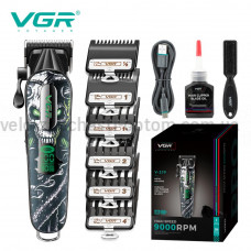Аккумуляторная машинка для стрижки (clipper) VGR V-279 GREEN, 6 насадок, 9000 RPM, 2500 mAh, LED display