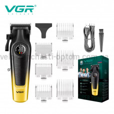 Акумуляторна машинка для стрижки (clipper) VGR V-196 GOLD, 8 насадок, 7000 RPM, 2000 mAh, LED display