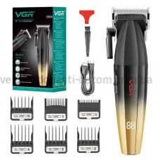 Аккумуляторная машинка для стрижки (clipper) VGR V-003 GOLD, 6 насадок, TURBO режим 9000 RPM, керамическое лезвие, LED display