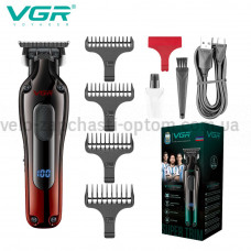 Триммер VGR V-998 RED, 4 насадки, LED display