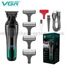 Триммер VGR V-998 GREEN, 4 насадки, LED display