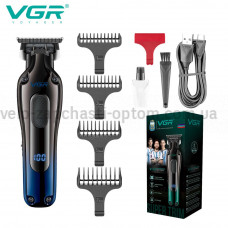 Триммер VGR V-998 BLUE, 4 насадки, LED display