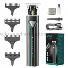 Триммер VGR V-009 GREEN, TURBO-режим, 4 насадки, LED подсветка