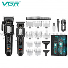 Комплект VGR 2 в 1 V-600&900 BLACK, аккумуляторная машинка для стрижки (clipper) и триммер, 10 насадок, LED display, 7000 RPM
