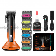 Акумуляторна машинка для стрижки (clipper) VGR V-889C, 6 насадок, LED display, 9000RPM