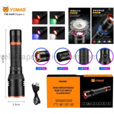 Ліхтар YEMAO YM-G481 4LED(Red+Green+Blue+White), Li-Ion акумулятор, ЗУ Type-C, zoom