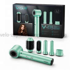 Фен-стайлер VGR 6 в 1 V-478 GREEN, 5 насадок, 3 швидкості, 3 режими температури, 1400W