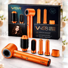 Фен-стайлер VGR 6 в 1 V-478 ORANGE, 5 насадок, 3 швидкості, 3 режими температури, 1400W