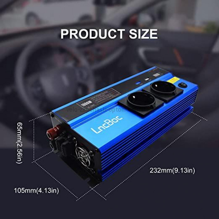 Інвертор 3-в-1 LncBoc 1000W 12V роз'єми під 2 USB кабелі/ 2 прикурювачі/ 2 розетки 220/230